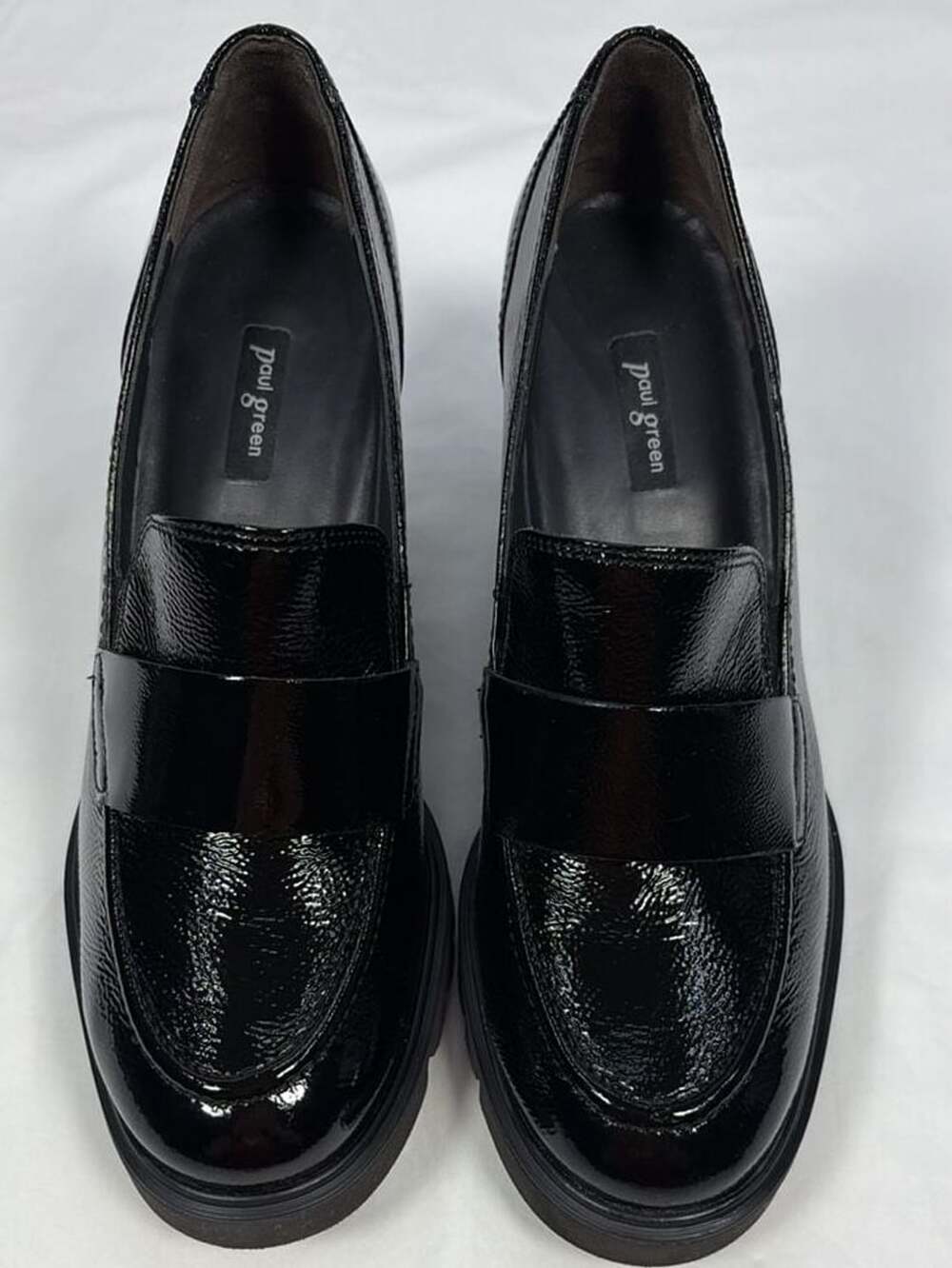 Paul Green Nina Black Crinkled Patent Leather Loafer Pumps Size 8.5